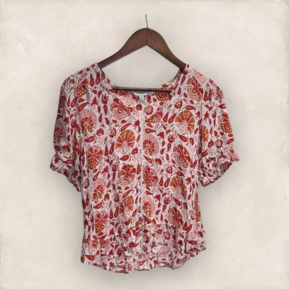 Lucky Brand Boho Blouse Small Petite | Paisley Floral Print - Picture 3 of 6